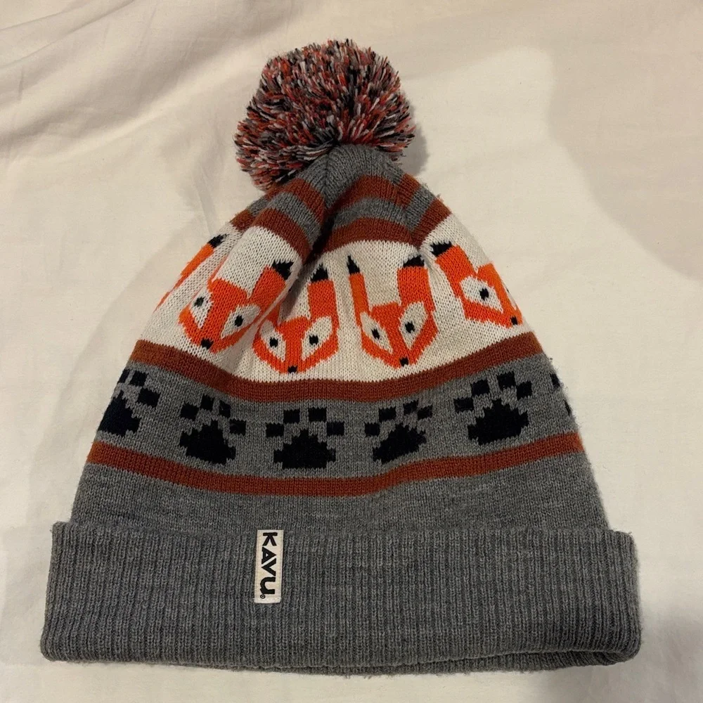 Kavu Kids' Fox Beanie in Gray and Orange